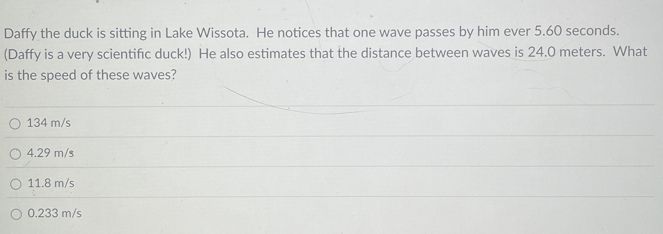 Daffy the duck is sitting in Lake Wissota. He