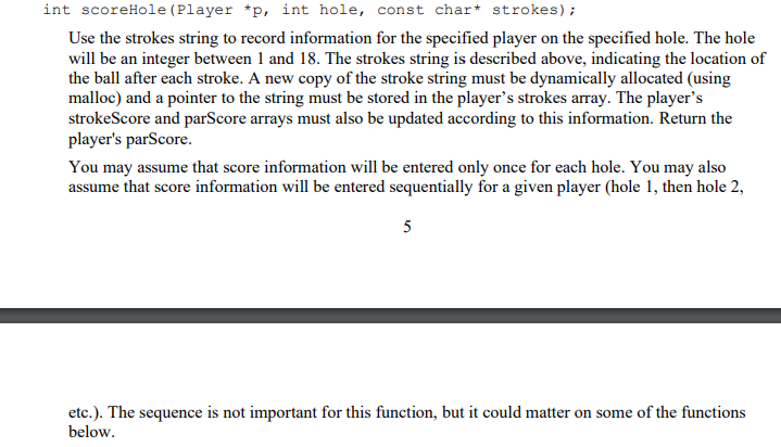 Write the function in C int scoreHole ( Player