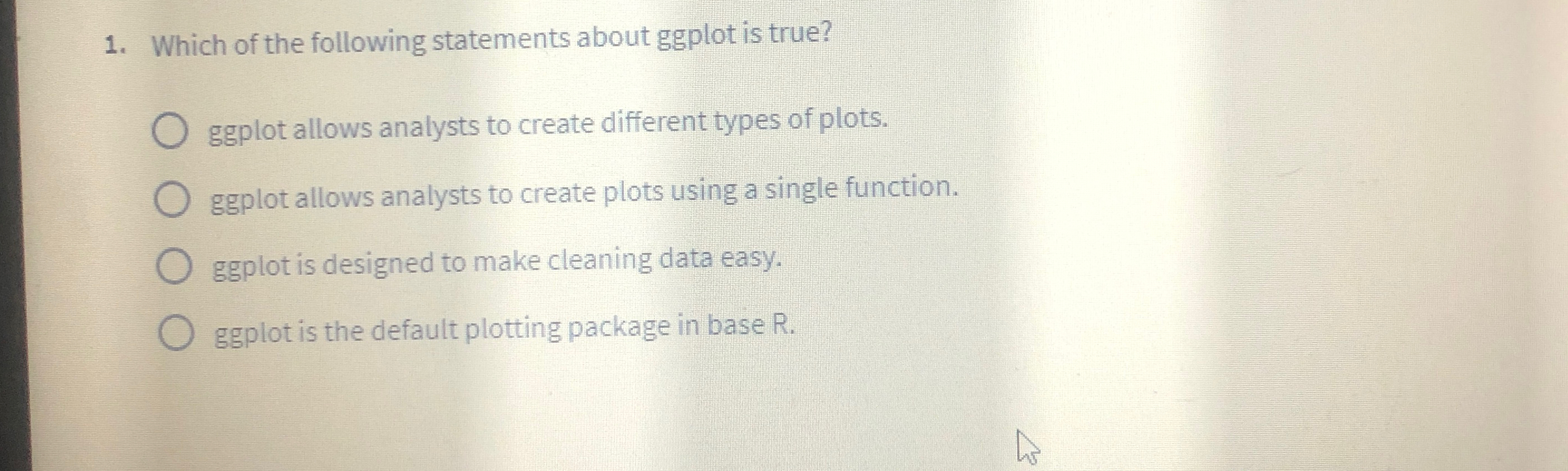 Which of the following statements about ggplot is