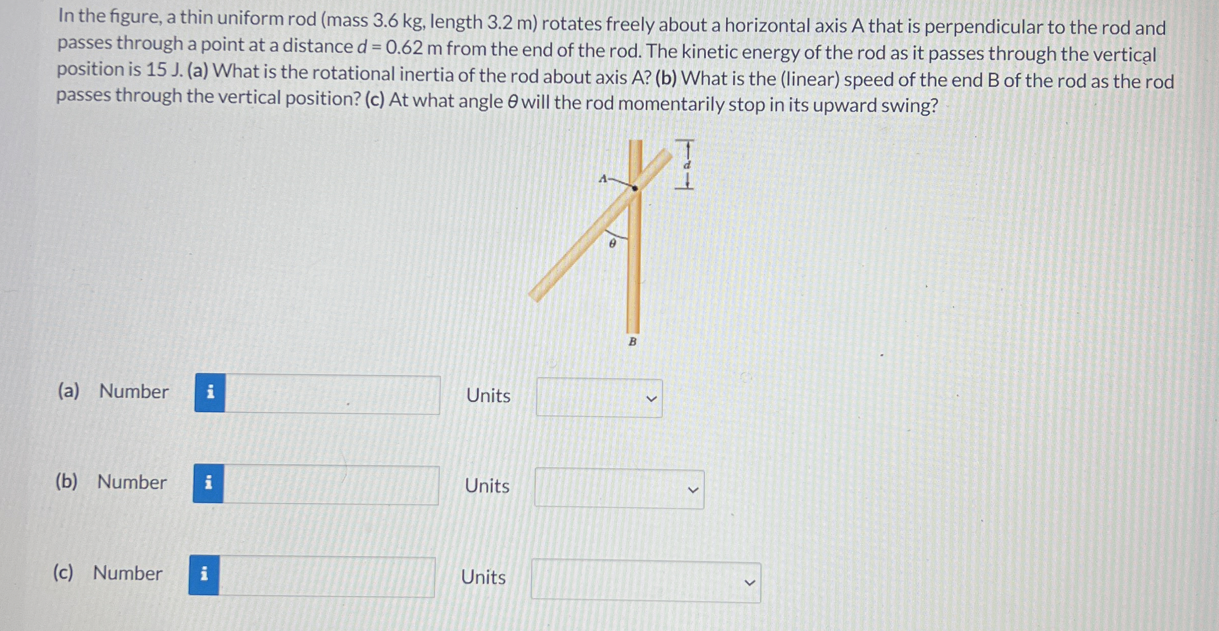 In the figure, a thin uniform rod ( mass 3 . 6 kg