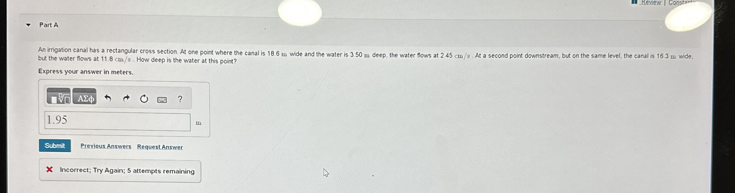 Review | Constar Part A but the water flows at 1