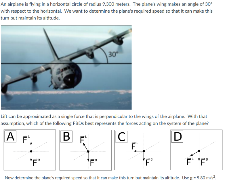 An airplane is flying in a horizontal circle of