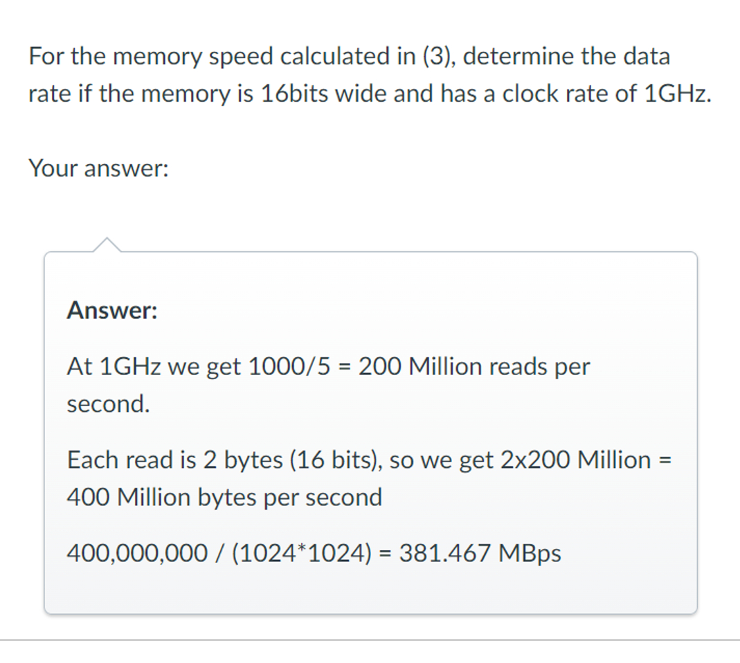 For the memory speed calculated in ( 3 ) ,