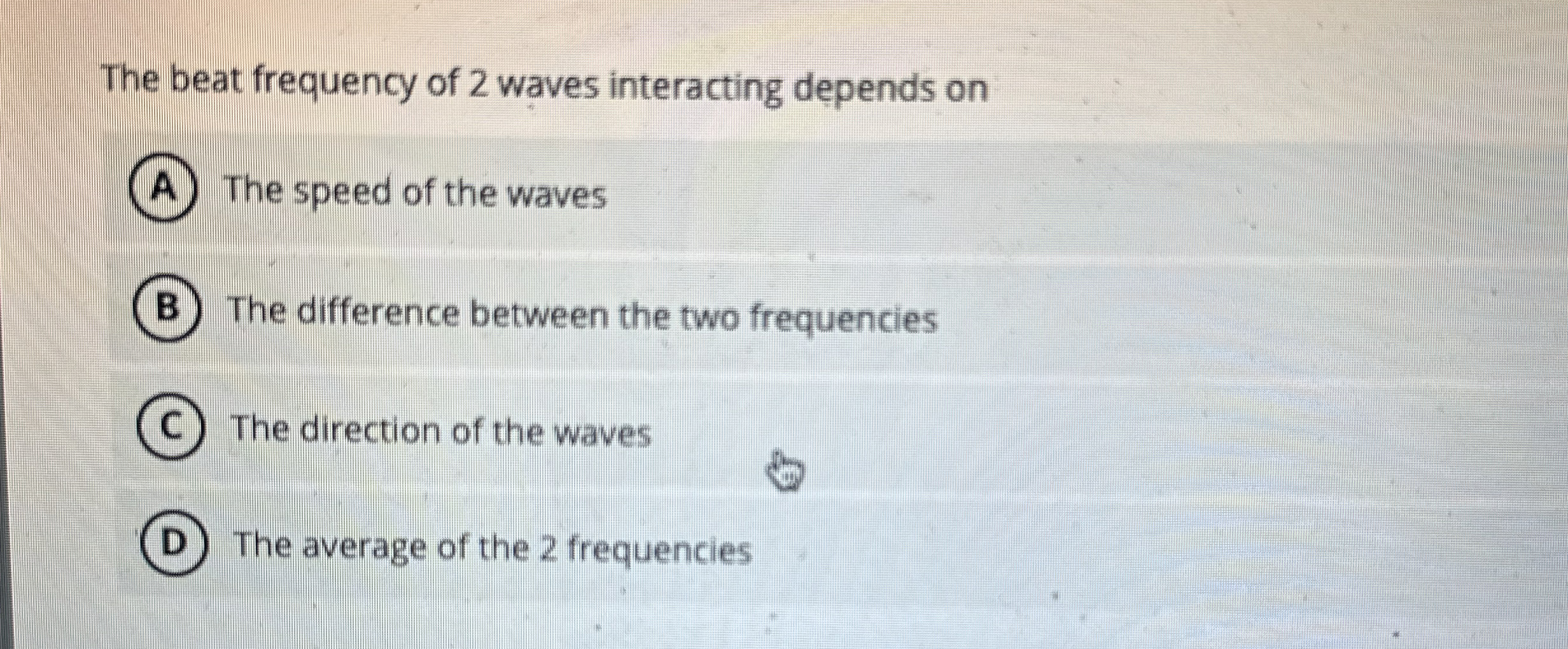 The beat frequency of 2 waves interacting depends