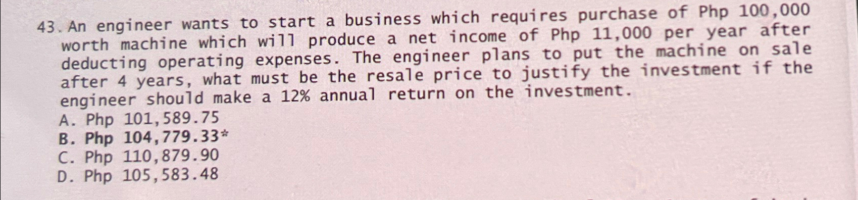 An engineer wants to start a business which