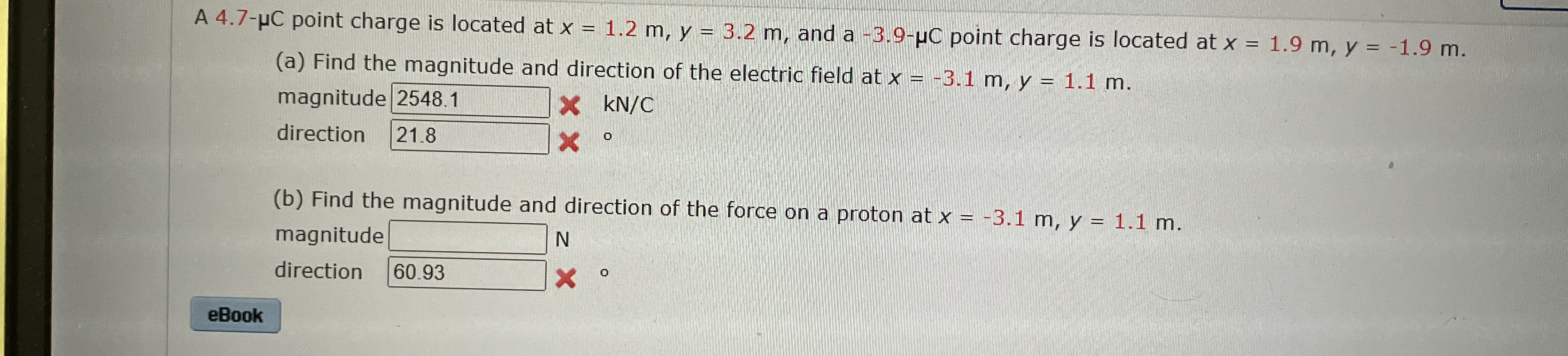 A 4 . 7 - C point charge is located at x = 1 . 2