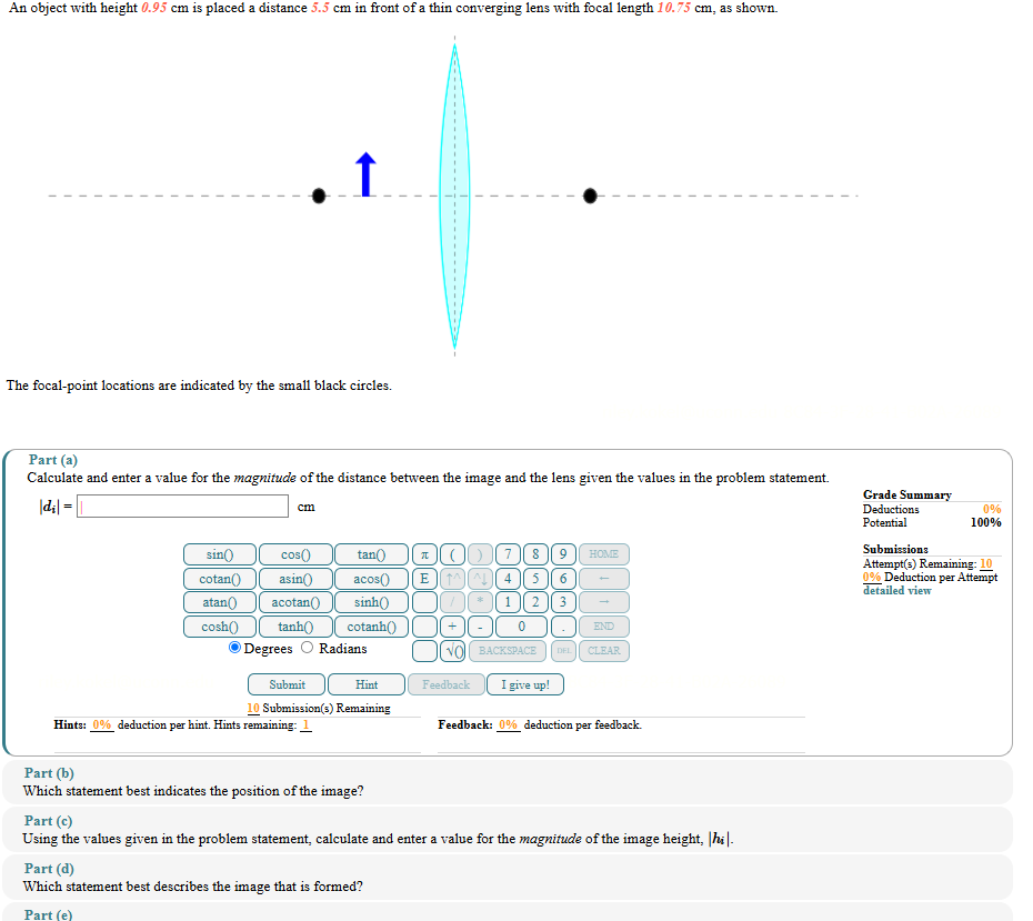 An object with height 0 . 9 5 cm is placed a