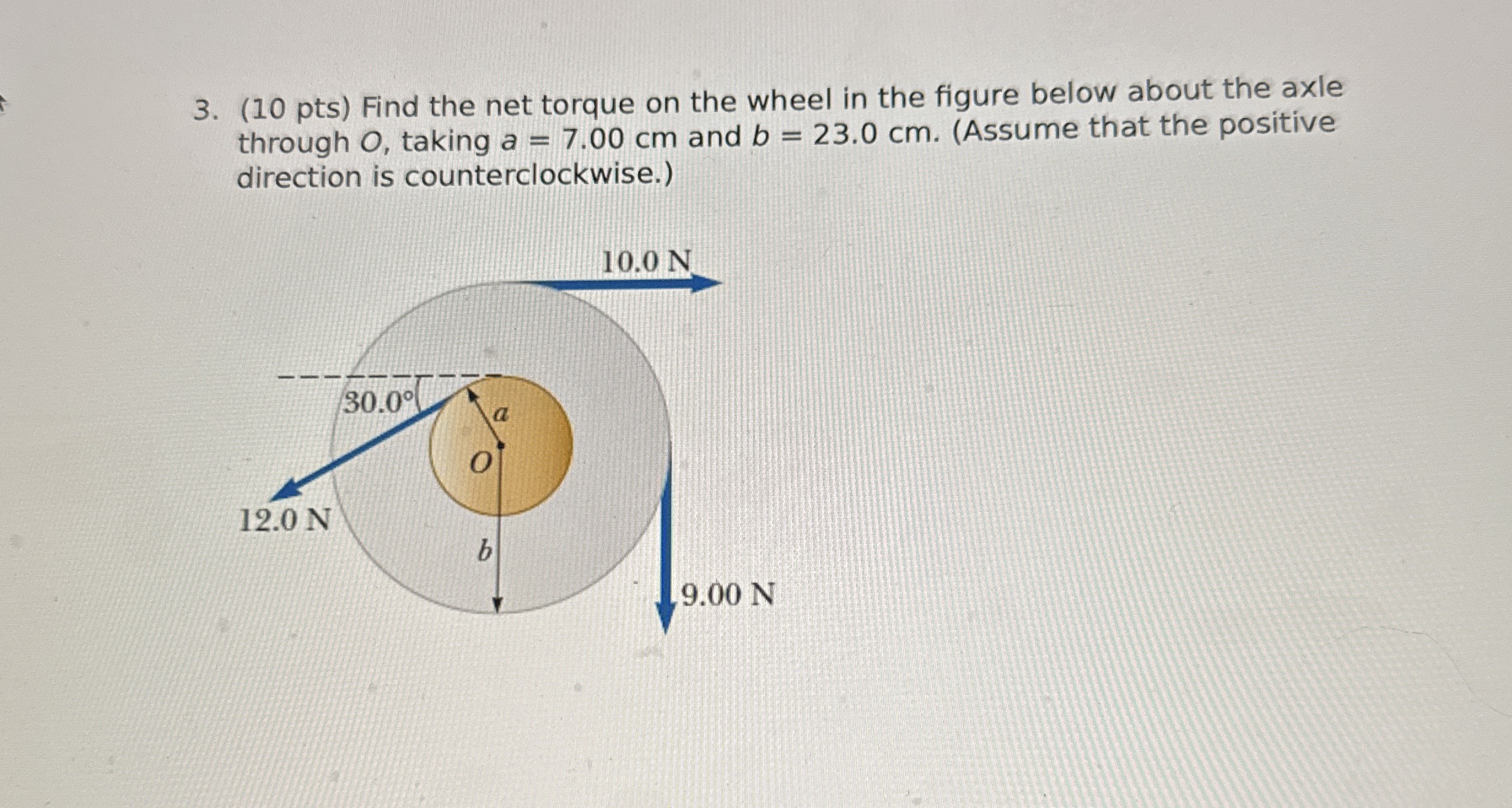 ( 1 0 pts ) Find the net torque on the wheel in
