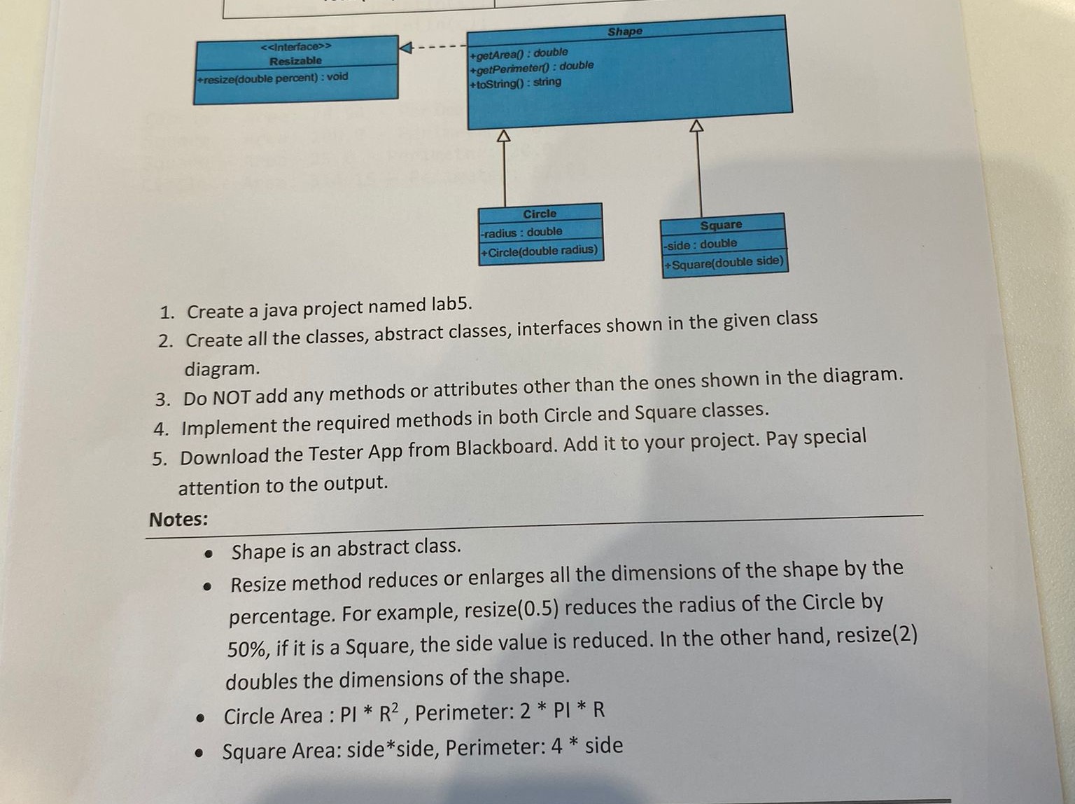 Create a java project named lab 5 . Create all