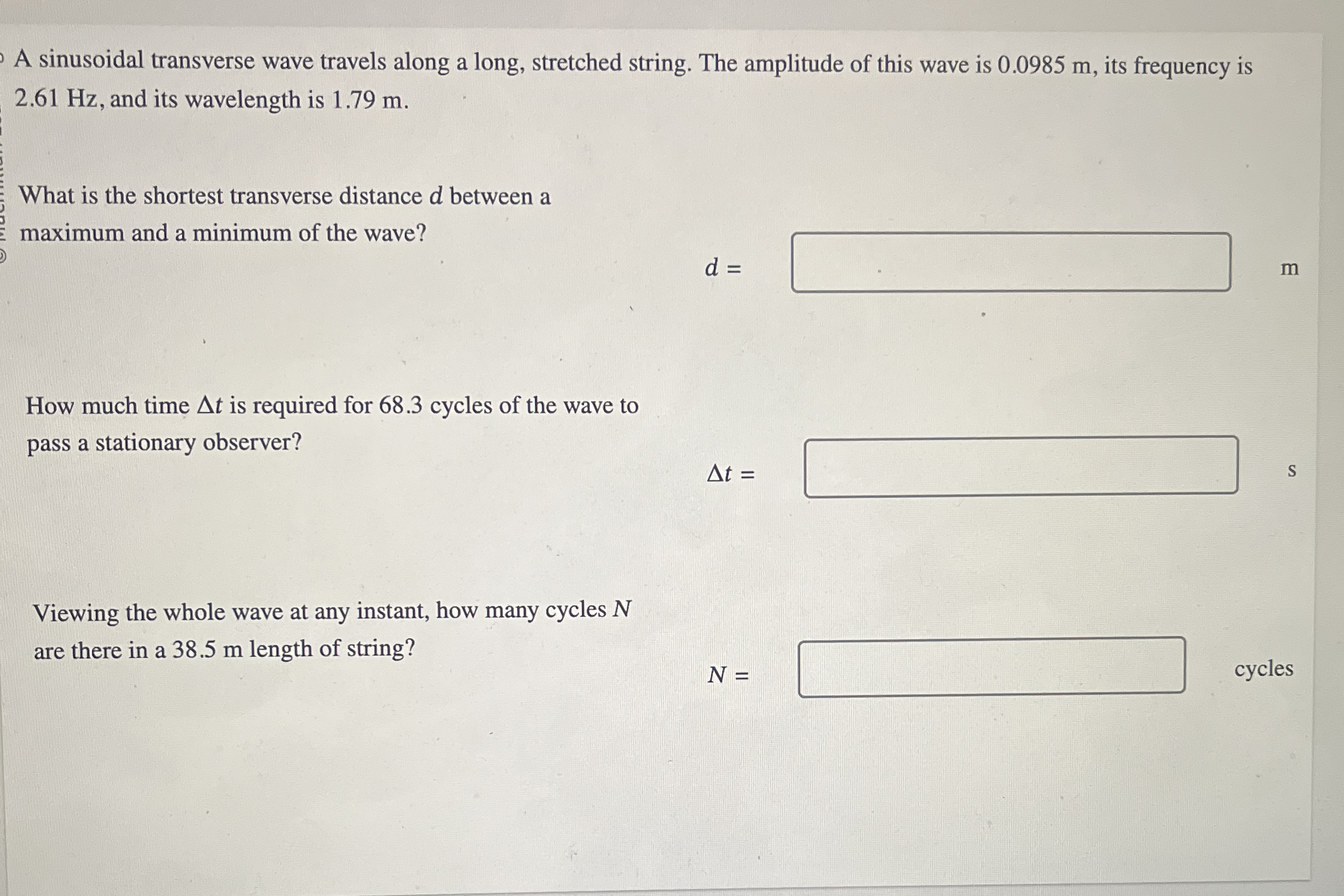 A sinusoidal transverse wave travels along a