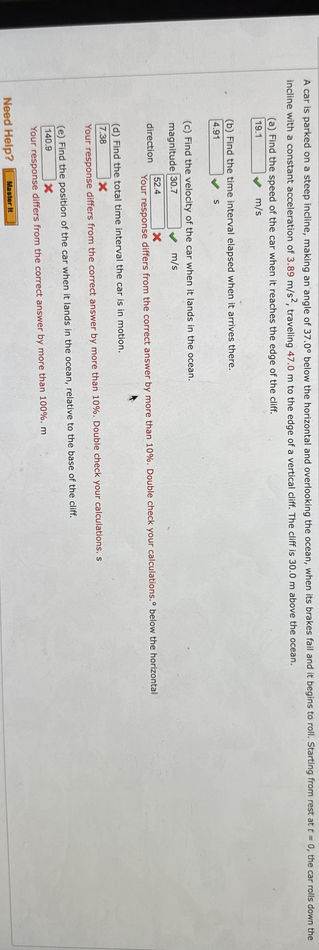 A car is parked on a steep incline, making an