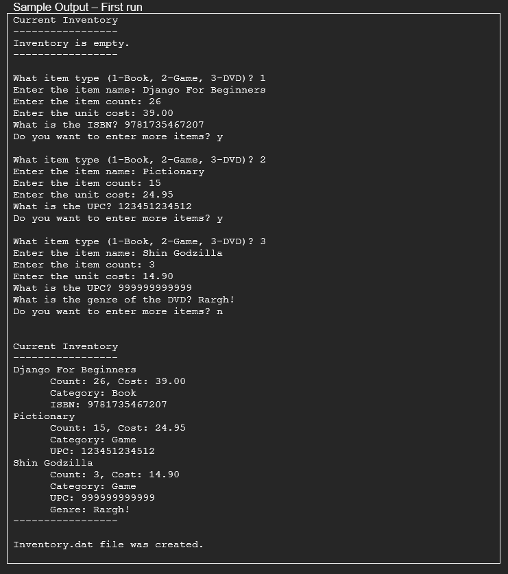 I have the sub class files for this program but