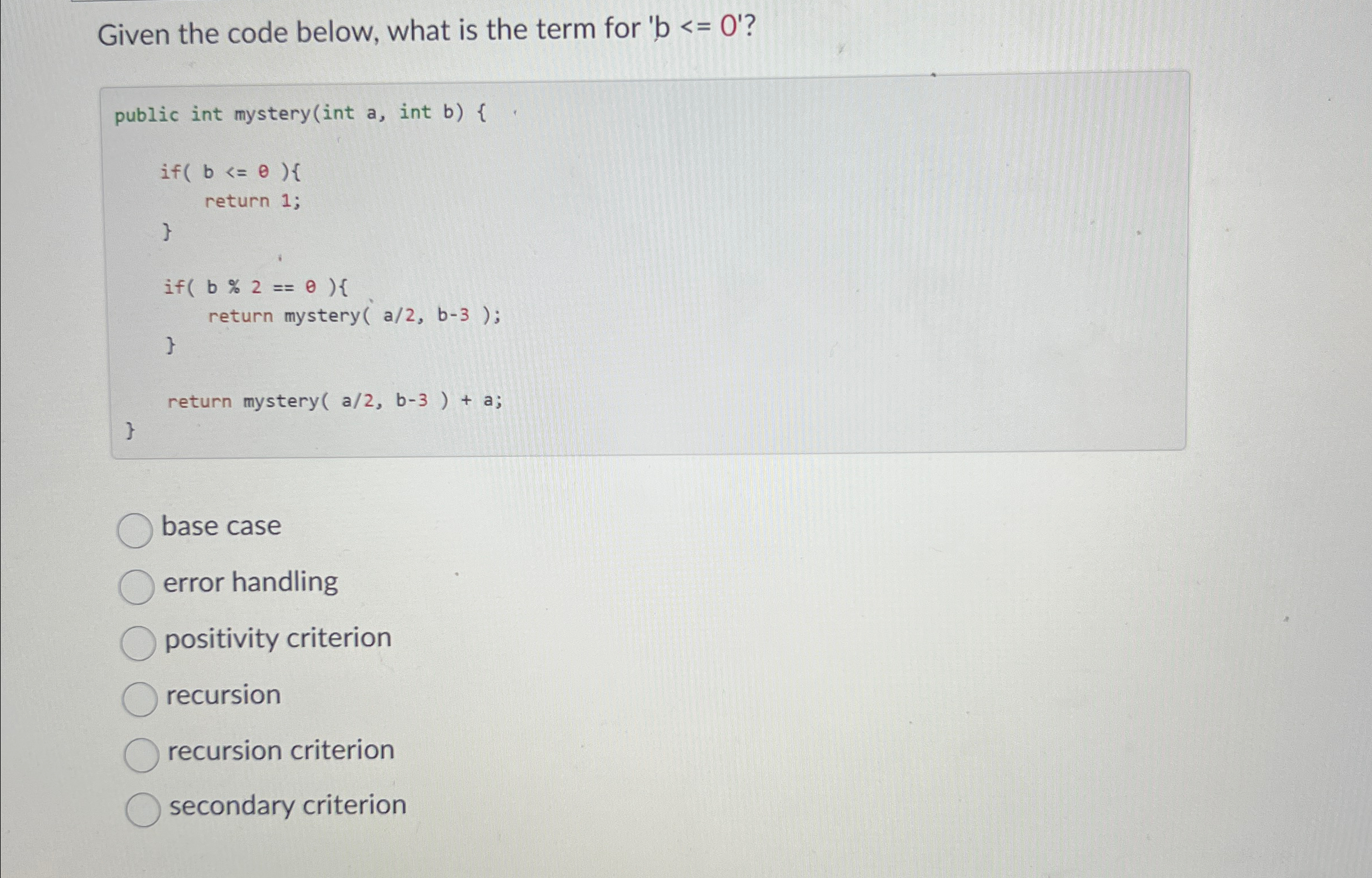 Given the code below, what is the term for ' b 0