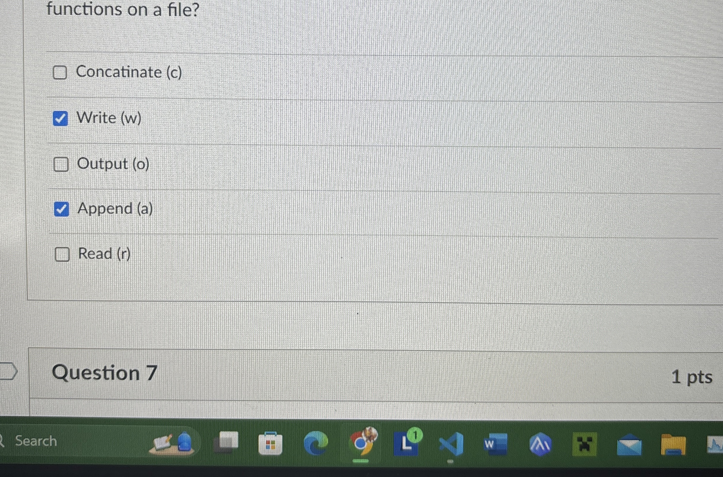 functions on a file? Concatinate ( c ) Write ( w