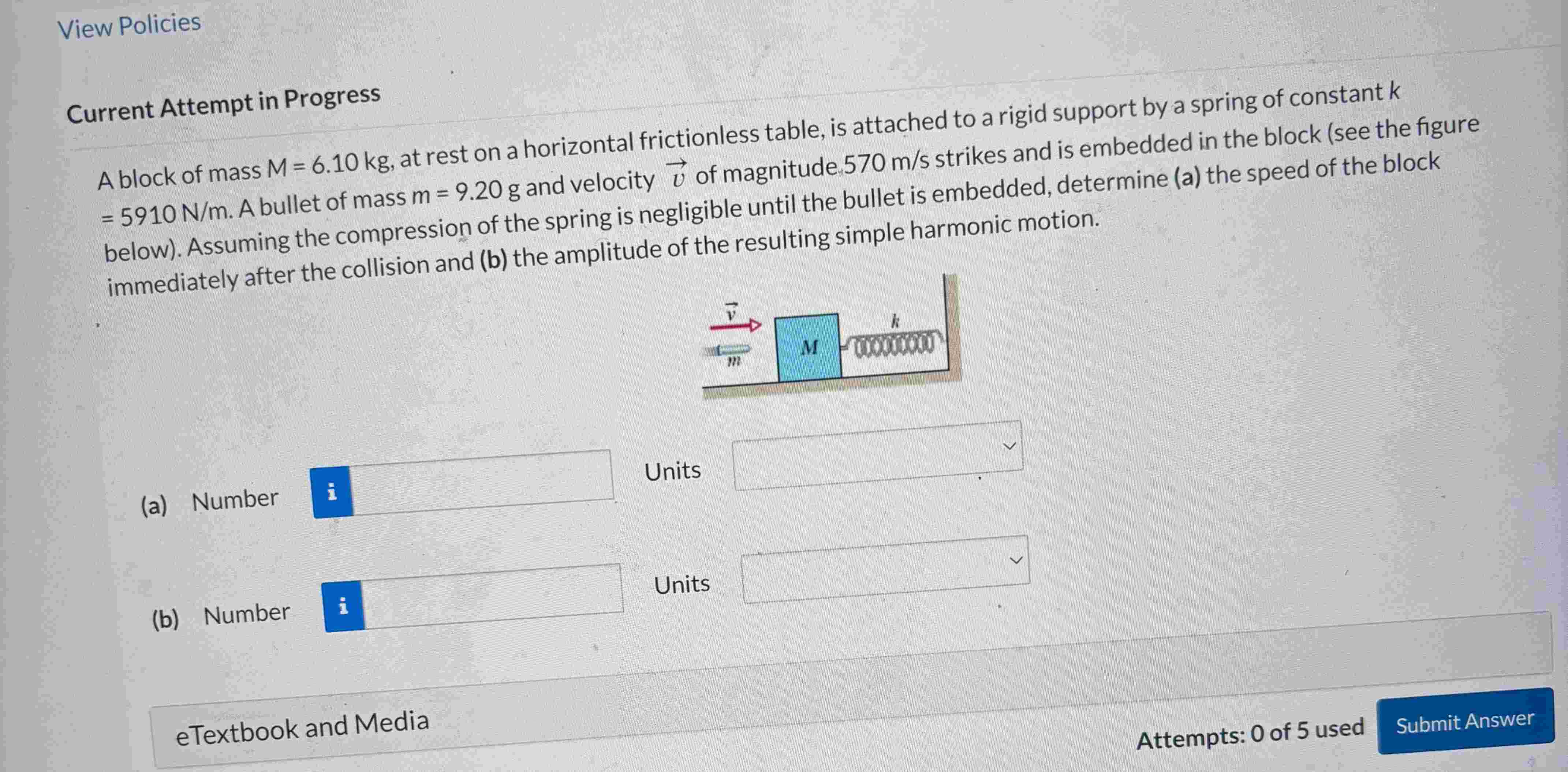 A block of mass M = 6 . 1 0 kg , at rest on a