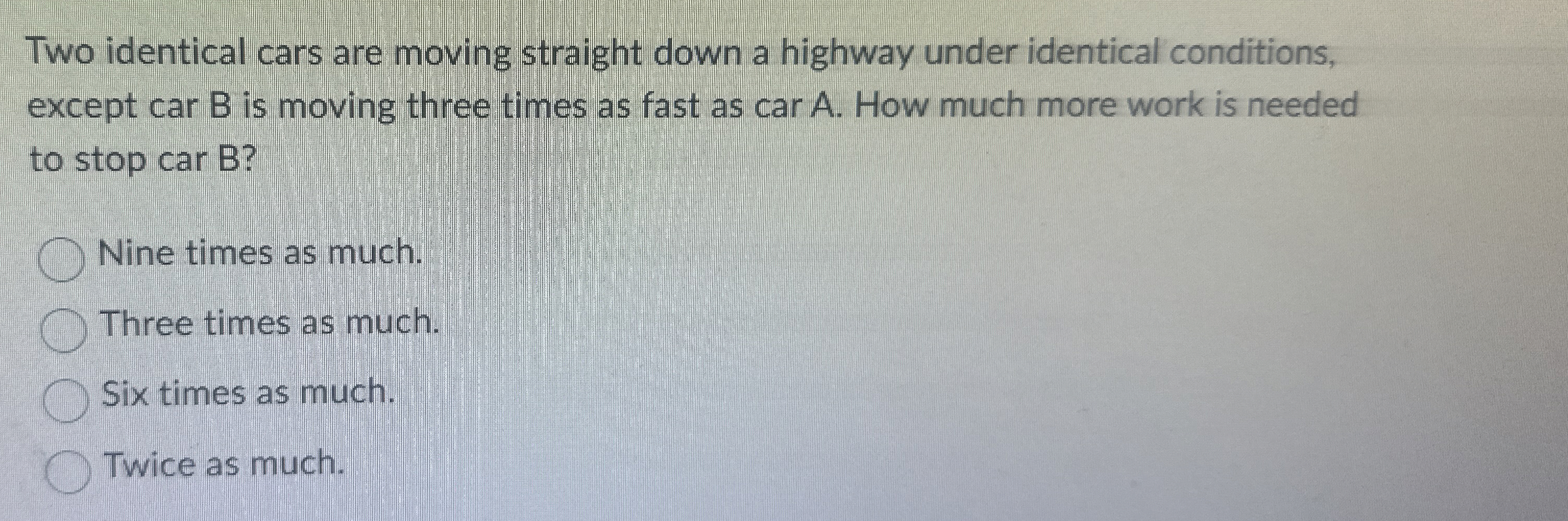 Two identical cars are moving straight down a
