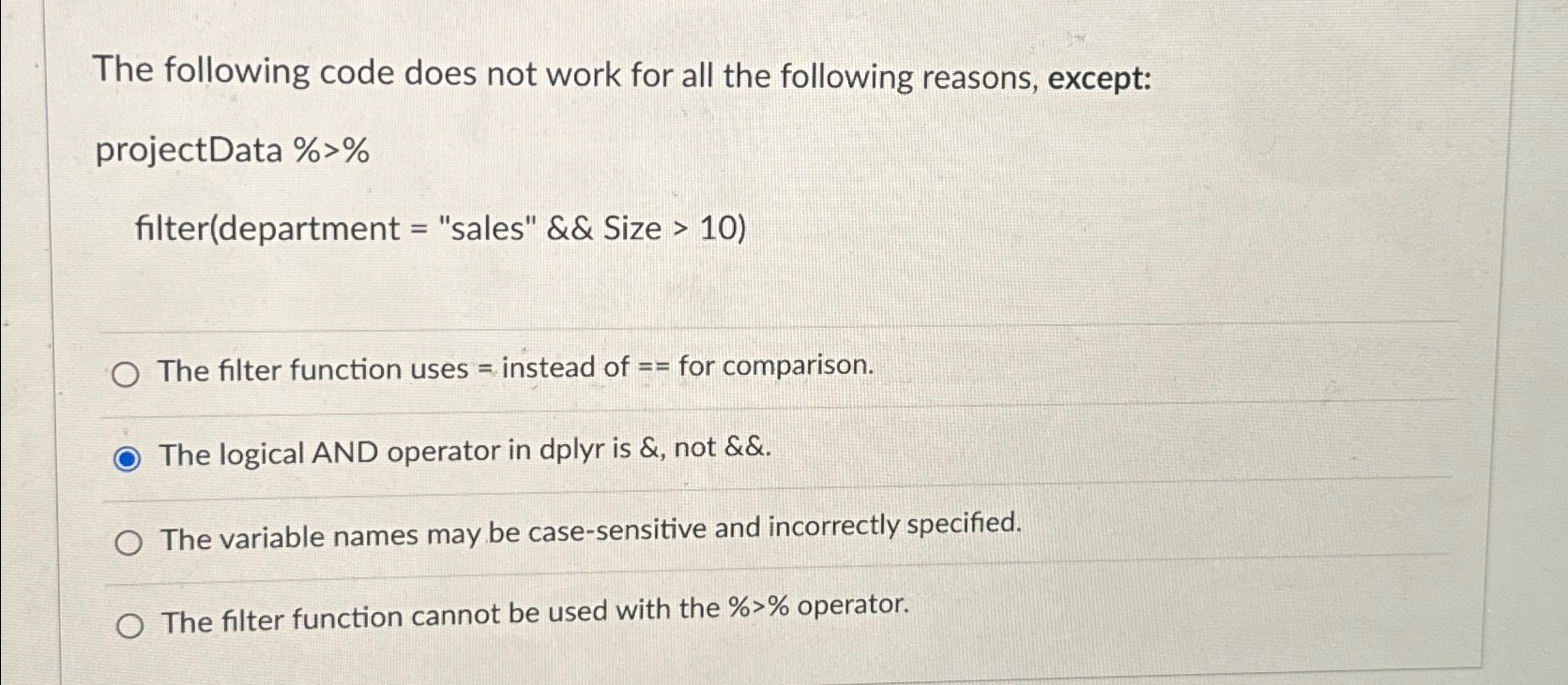 The following code does not work for all the