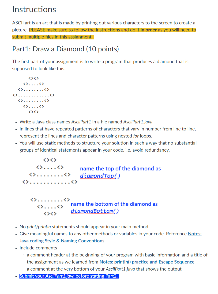 Please write in JAVA : Instructions ASCl art is