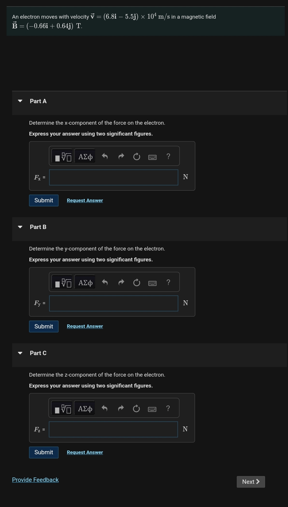 An electron moves with velocity vec ( v ) = ( 6 .