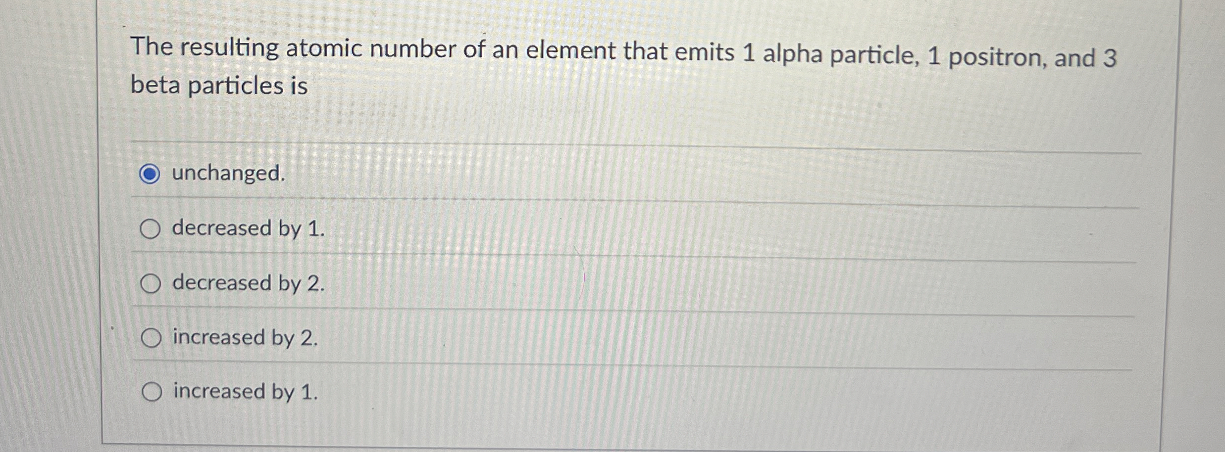 The resulting atomic number of an element that