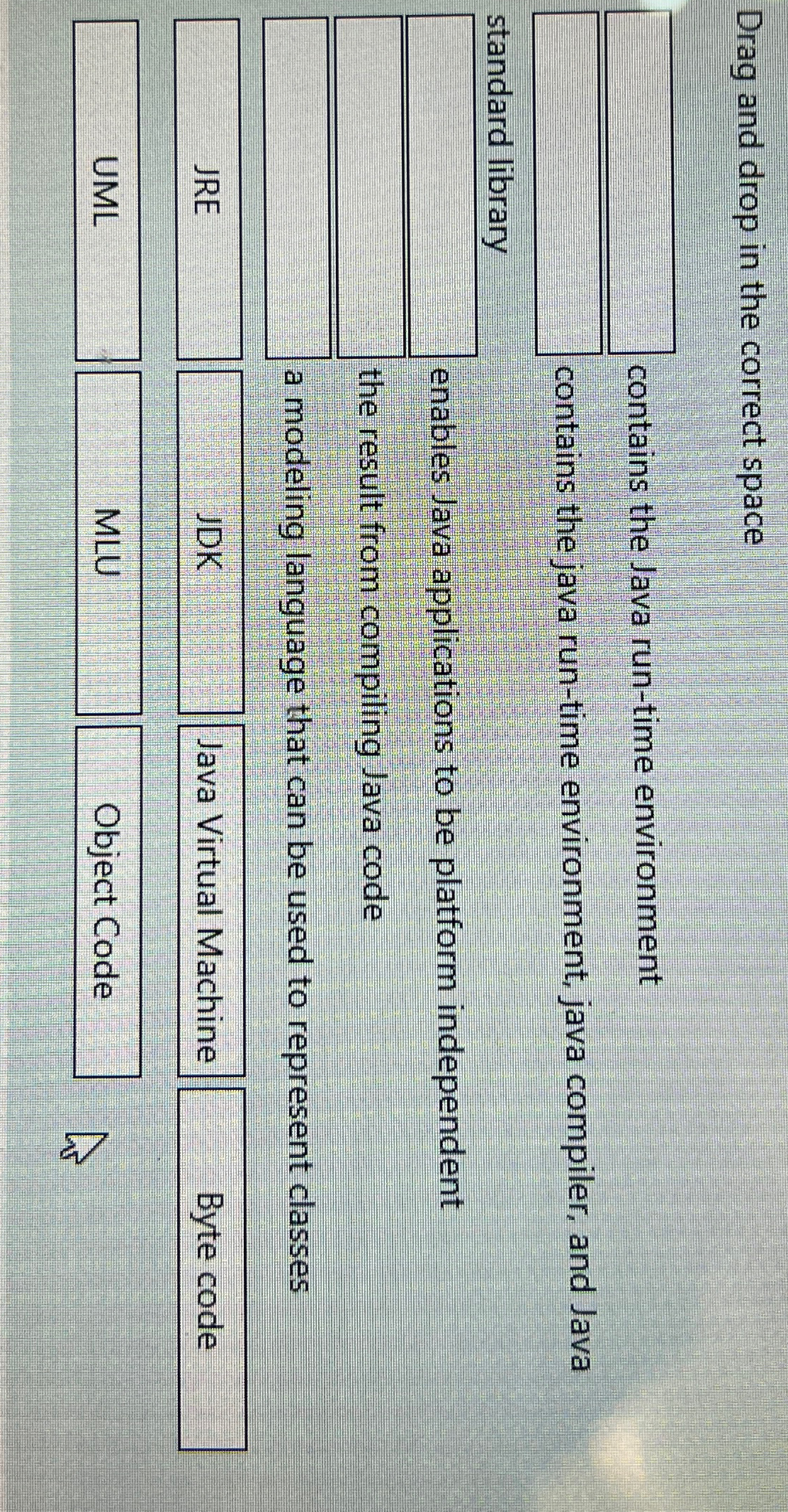 Drag and drop in the correct space contains the