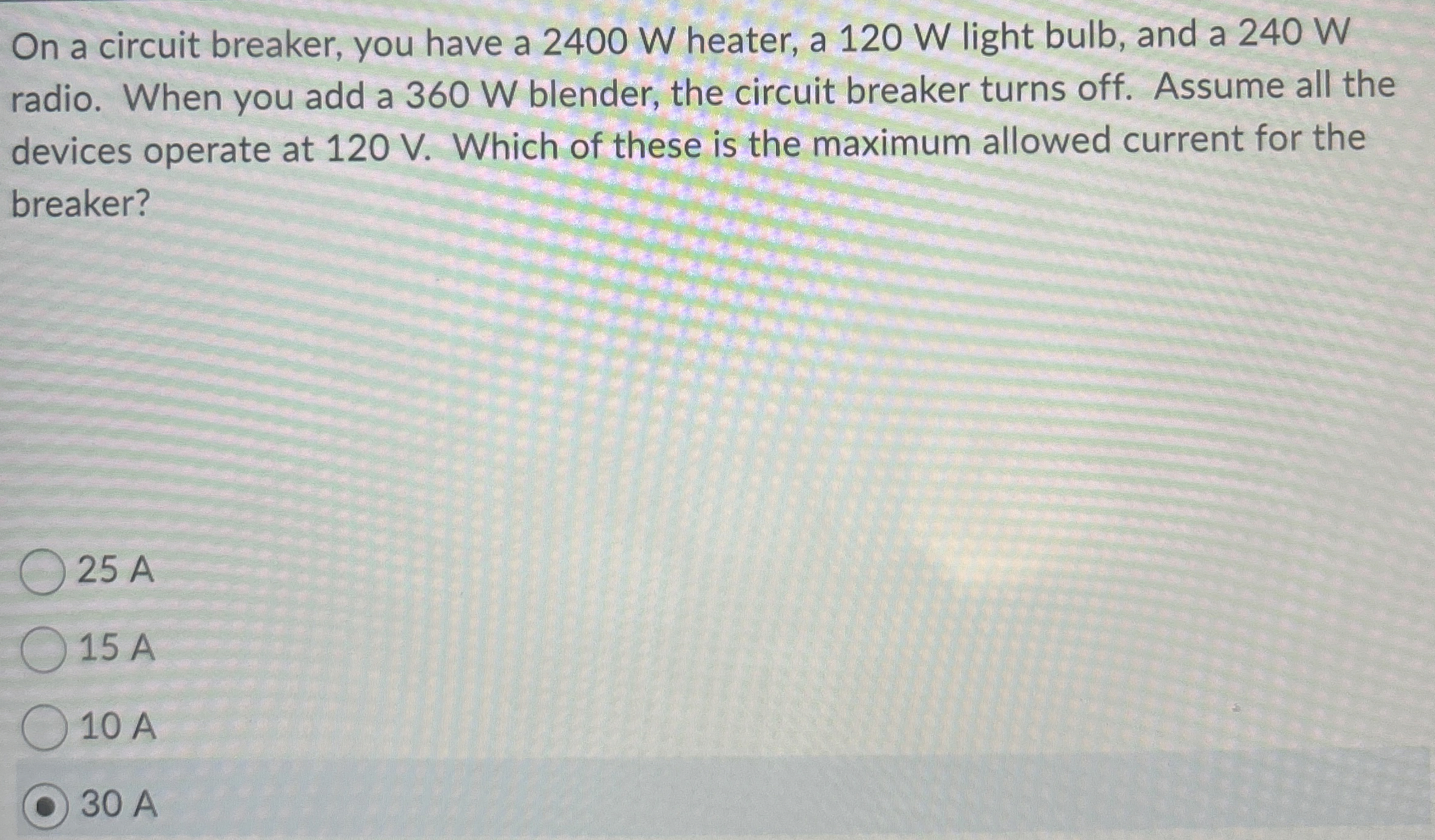On a circuit breaker, you have a 2 4 0 0 W