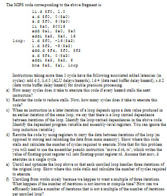 The MIPS cods corresponding to the above frazmest