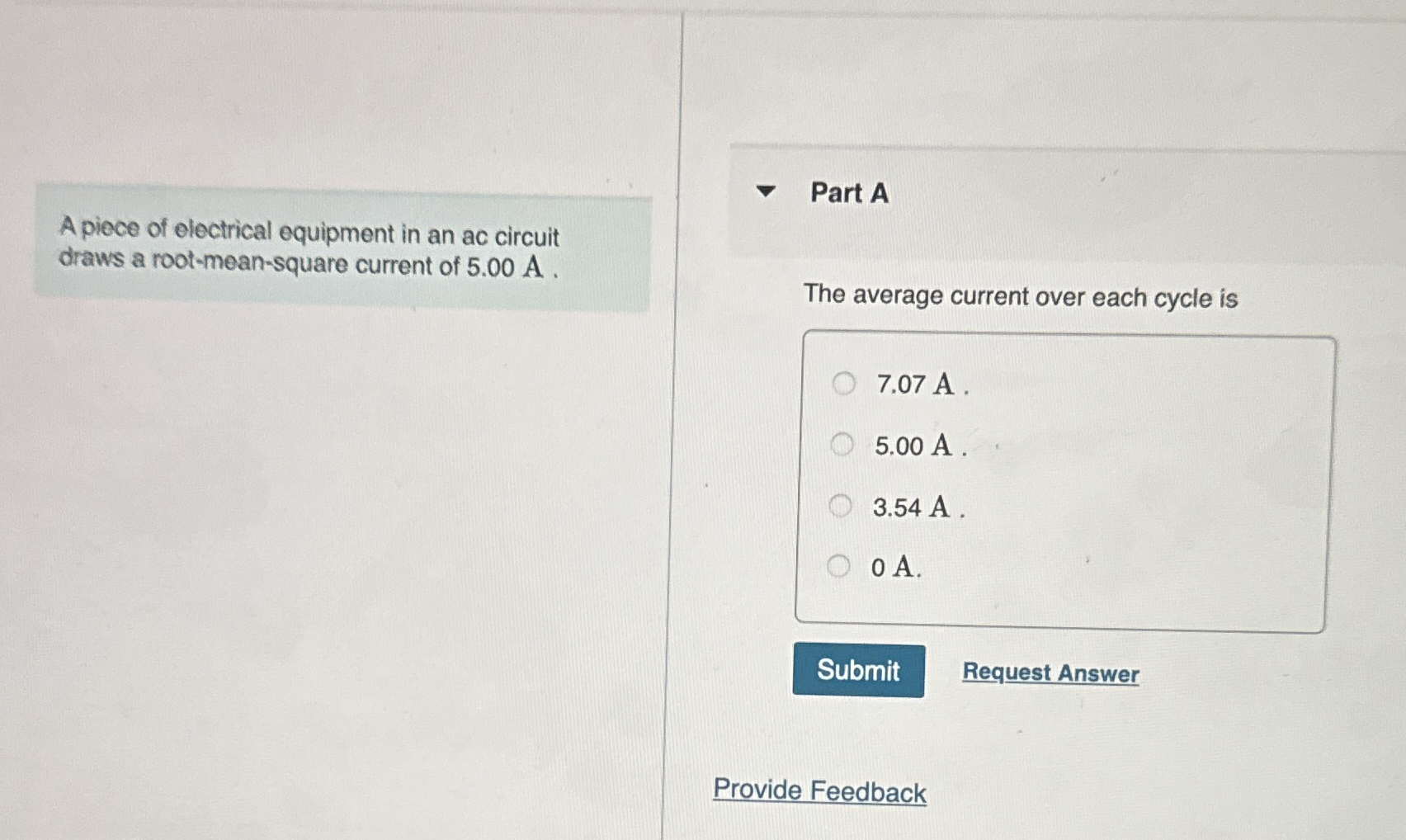 A piece of electrical equipment in an ac circuit