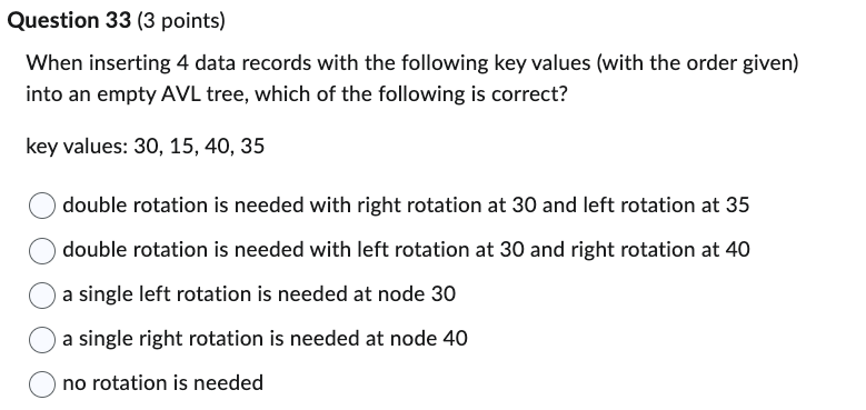 Question 3 3 ( 3 points ) When inserting 4 data