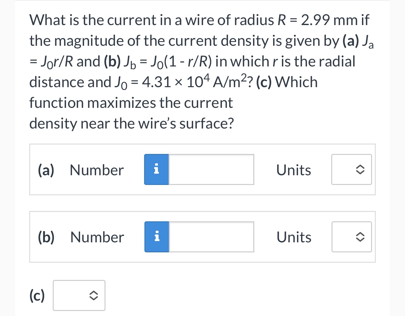 What is the current in a wire of radius R = 2 . 9
