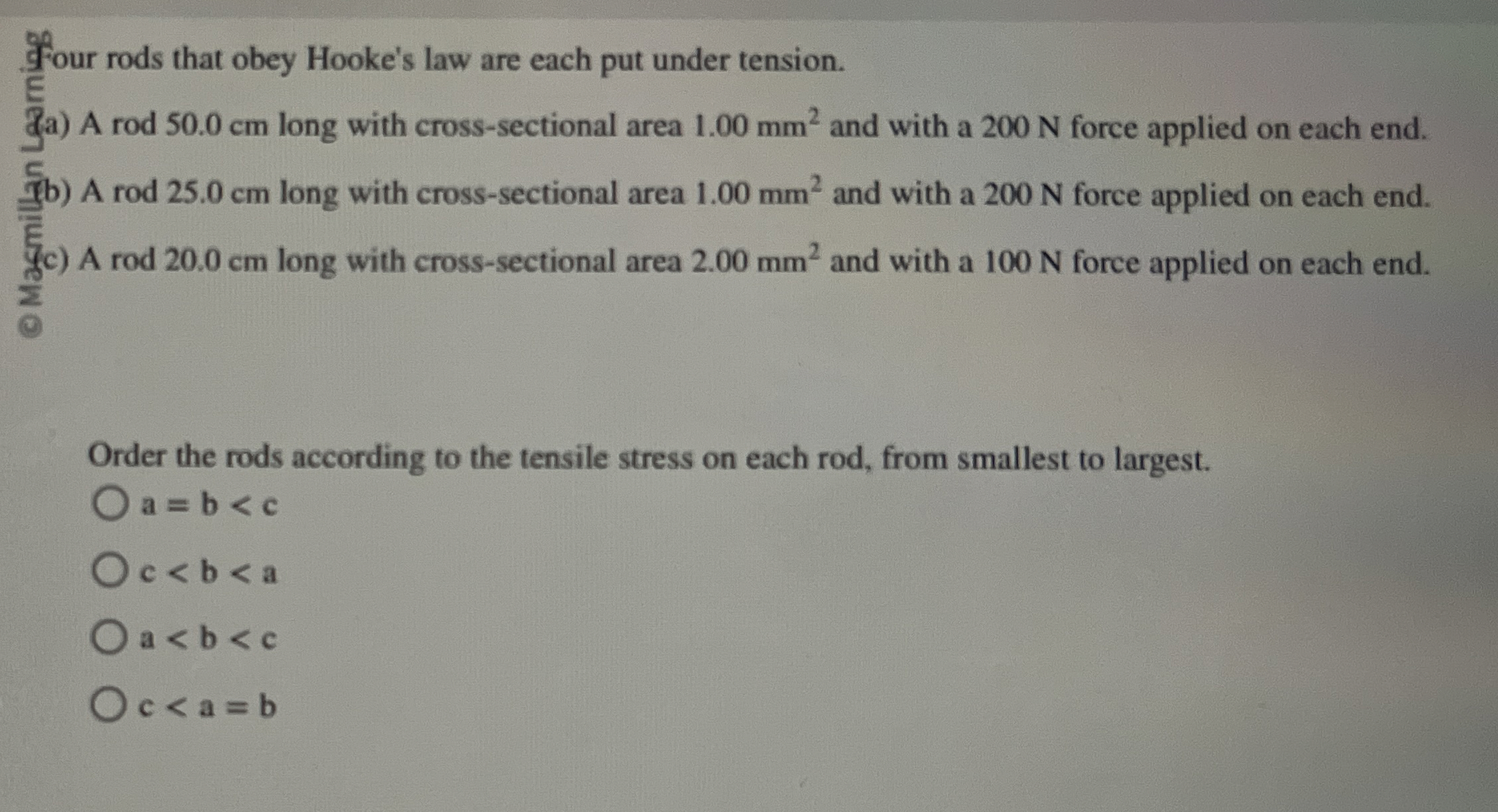 Four rods that obey Hooke's law are each put
