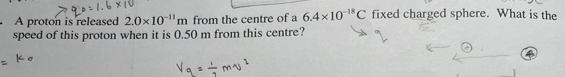 A proton is released 2 . 0 1 0 - 1 1 m from the