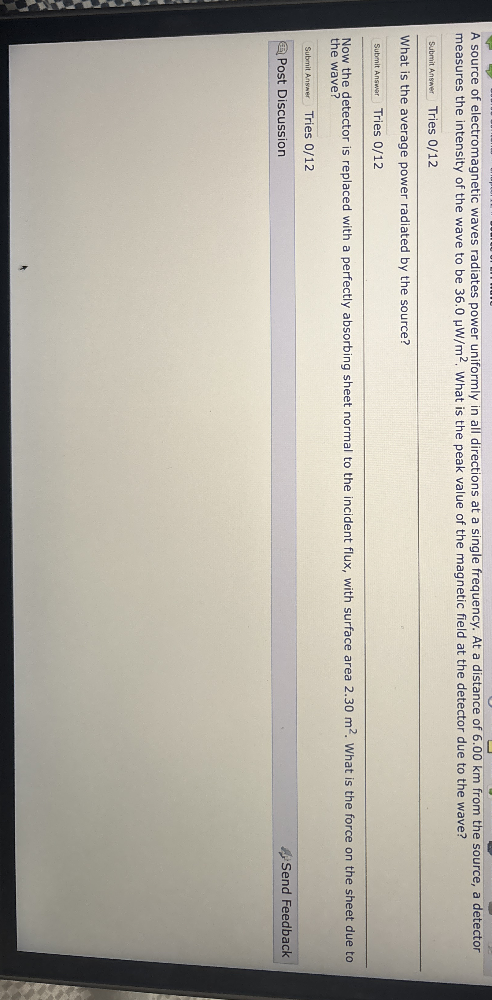 A source of electromagnetic waves radiates power