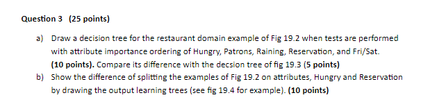 Question 3 ( 2 5 points ) a ) Draw a decision