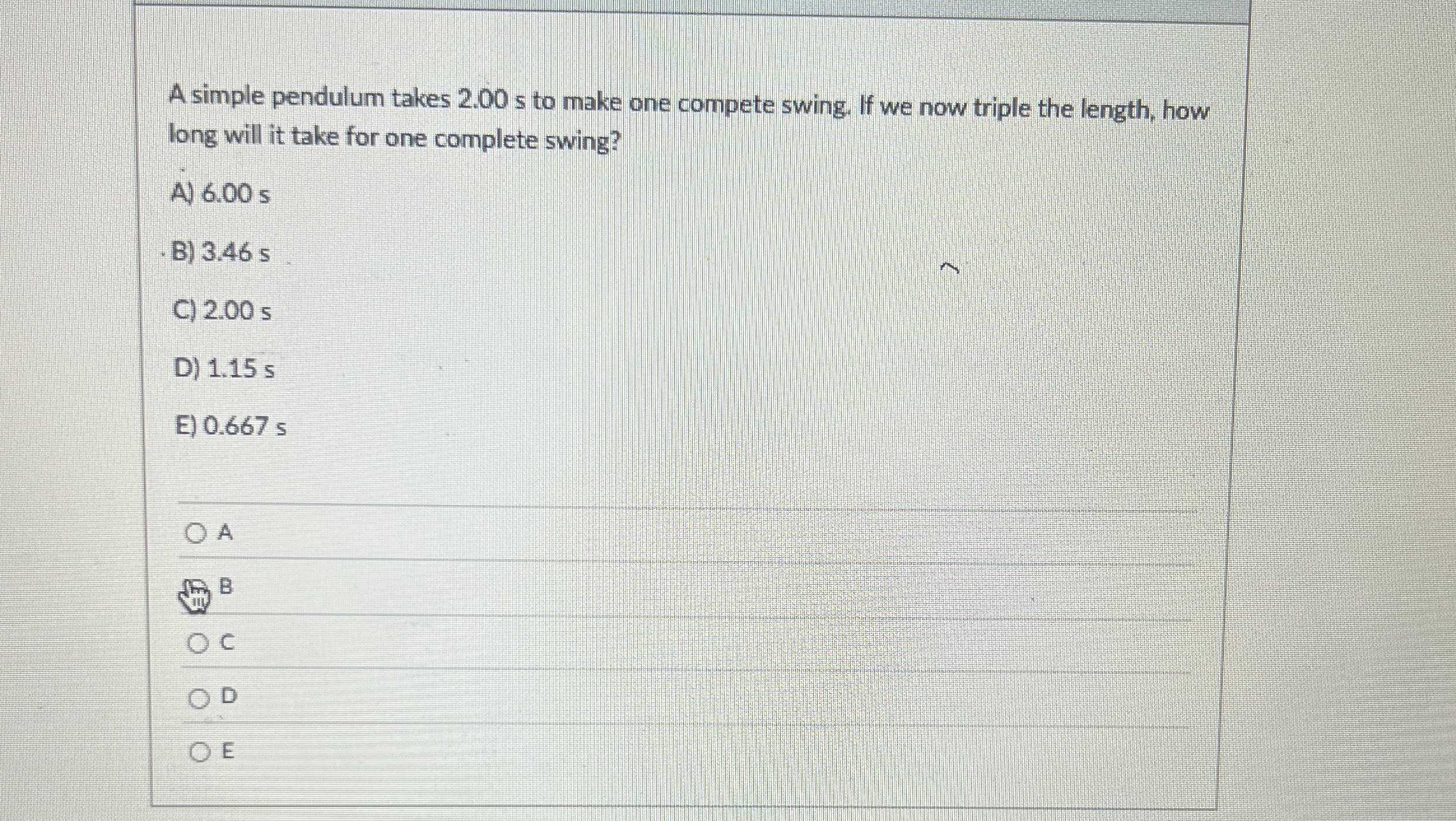 A simple pendulum takes 2 . 0 0 s to make one