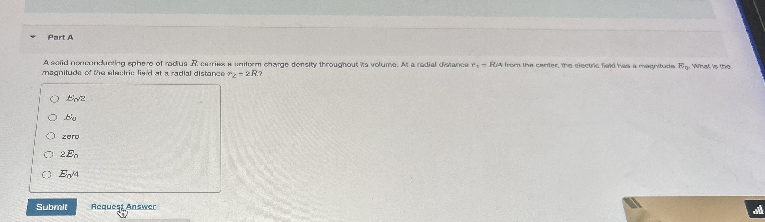 Part A magnitude of the electric field at a