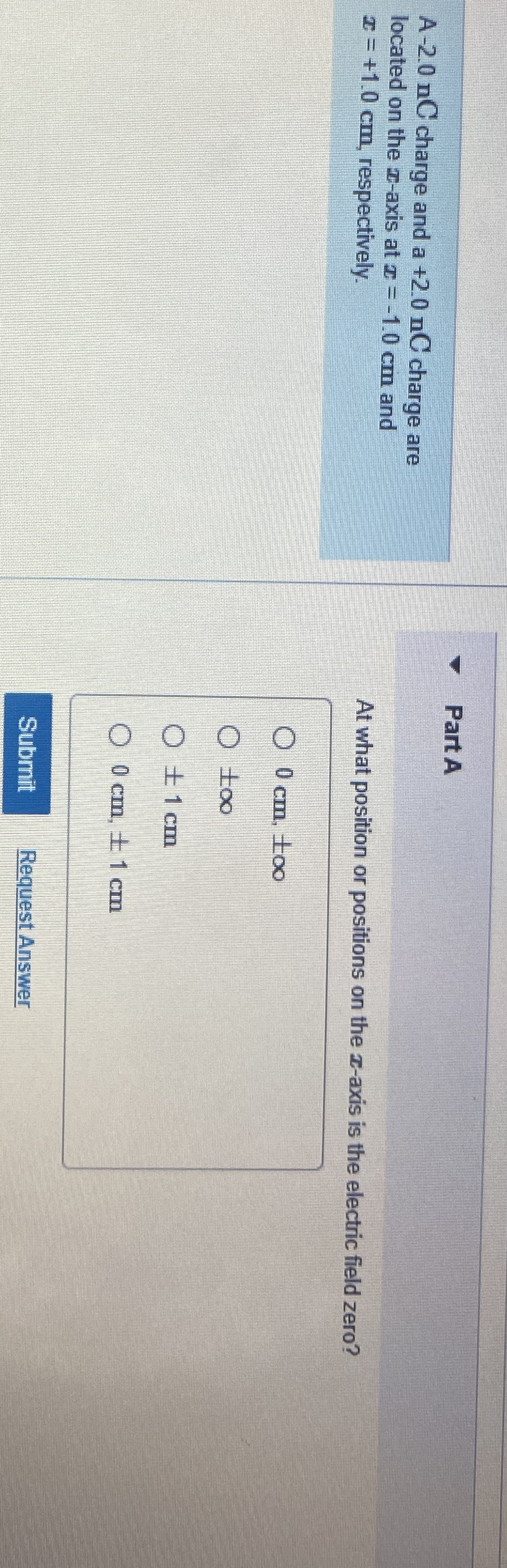 A - 2 . 0 nC charge and a + 2 . 0 nC charge are