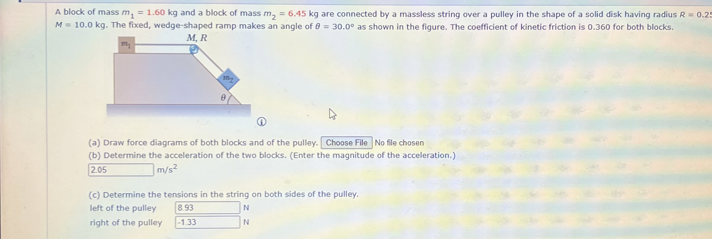 A block of mass m 1 = 1 . 6 0 k g and a block of