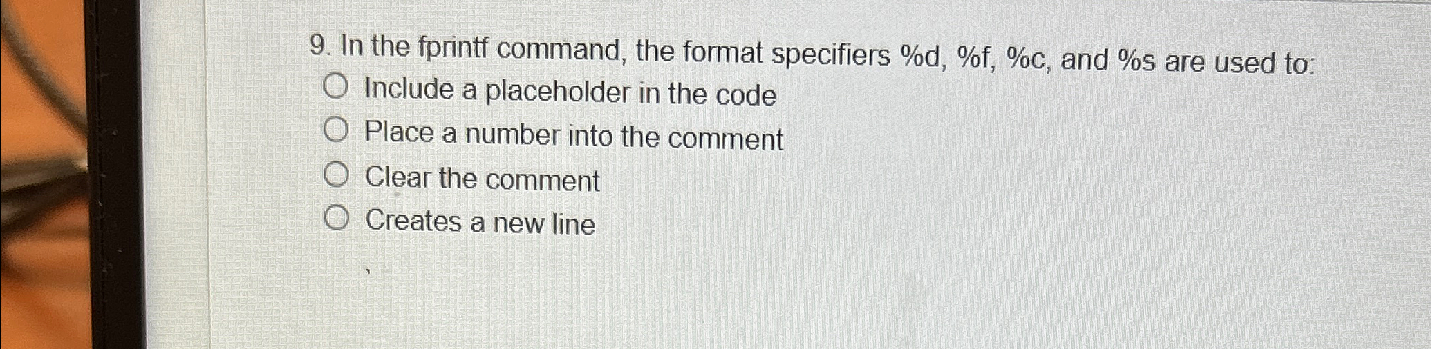 In the fprintf command, the format specifiers % d