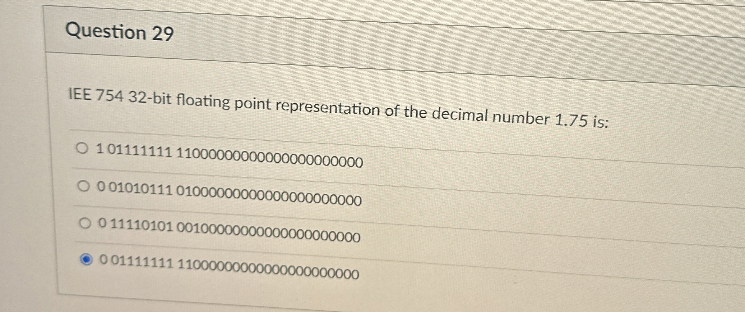Question 2 9 IEE 7 5 4 3 2 - bit floating point