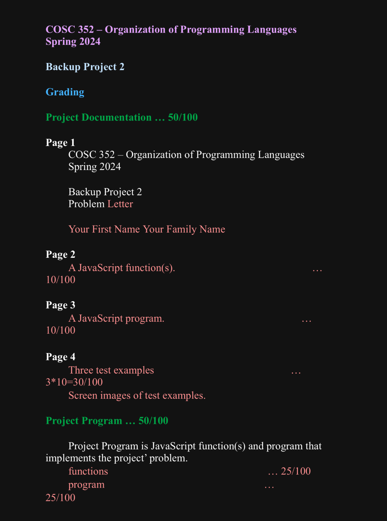 COSC 3 5 2 - Organization of Programming