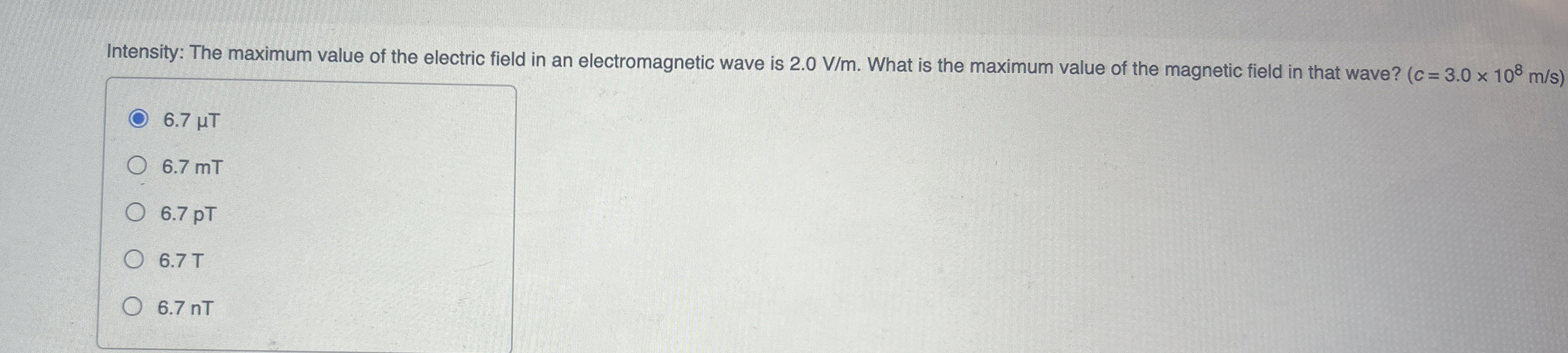 Intensity: The maximum value of the electric