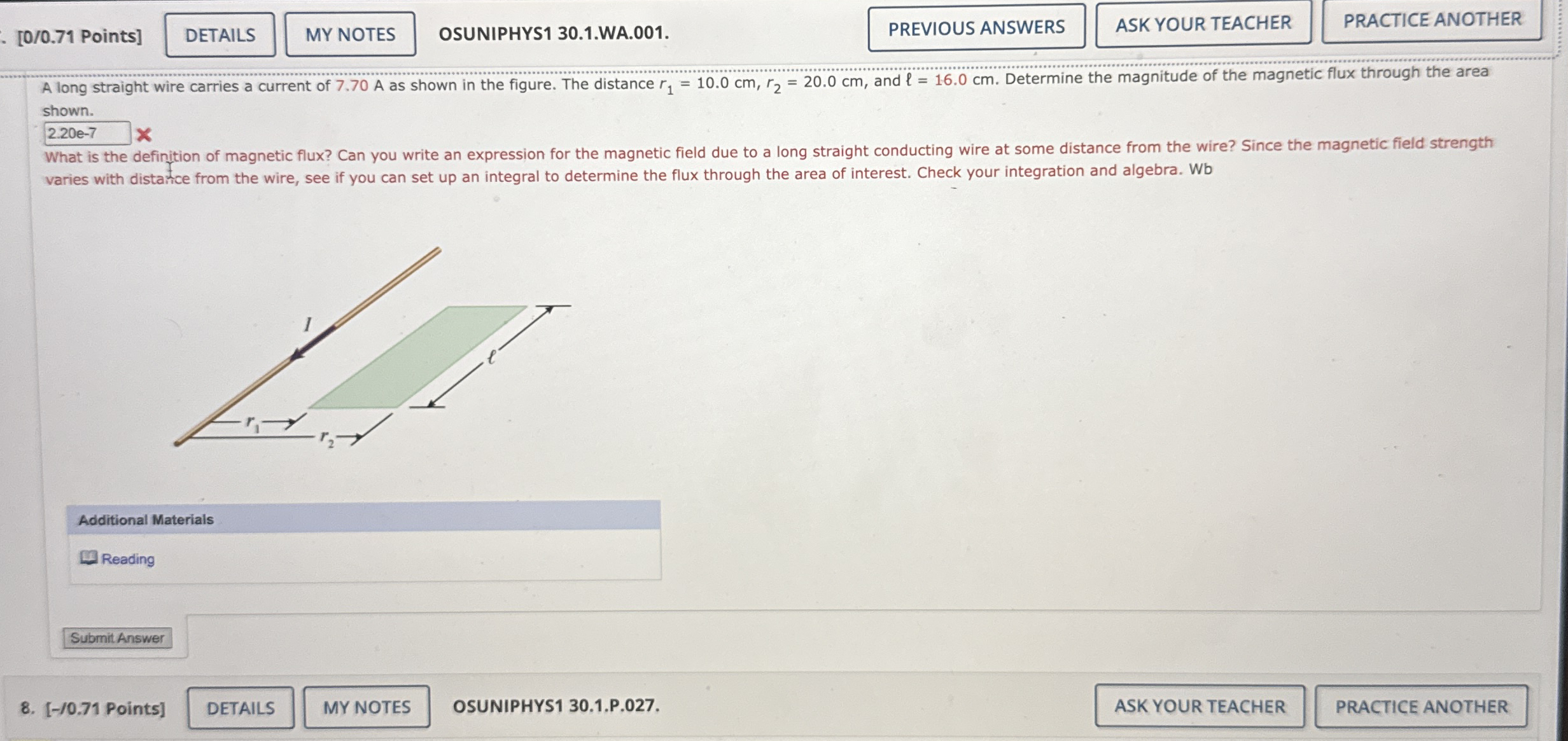 [ 0 / 0 . 7 1 Points ] OSUNIPHYS 1 3 0 . 1 . WA .