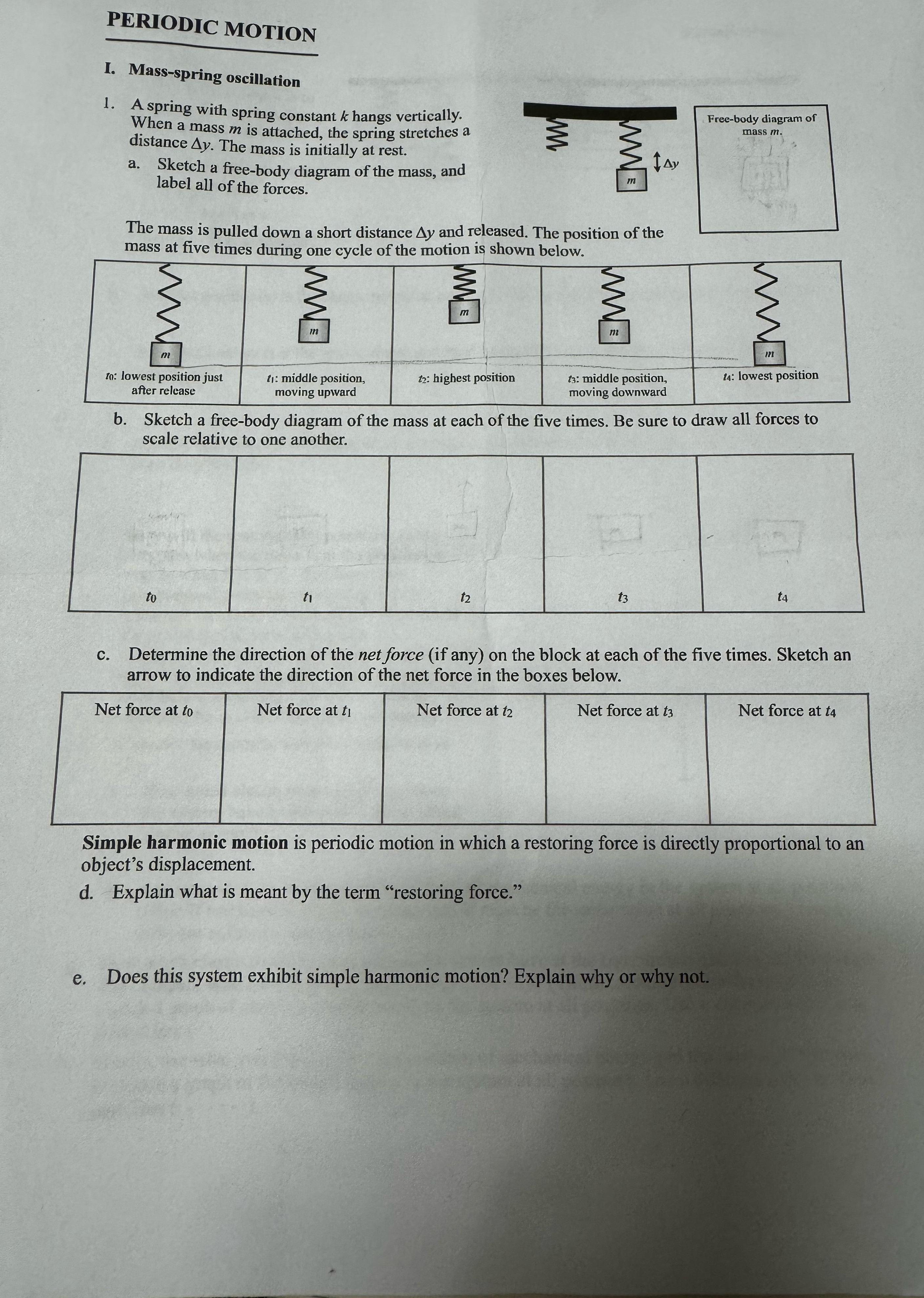 PERIODIC MOTION I. Mass - spring oscillation A