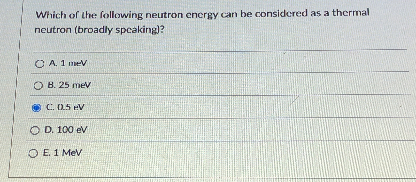 Which of the following neutron energy can be