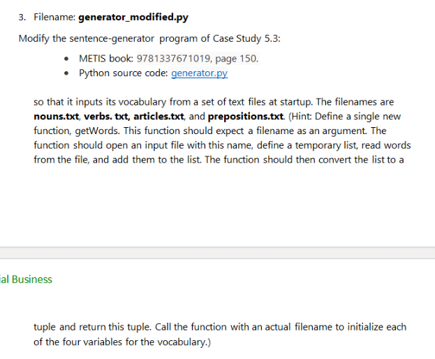 Modify the sentence - generator program of Case