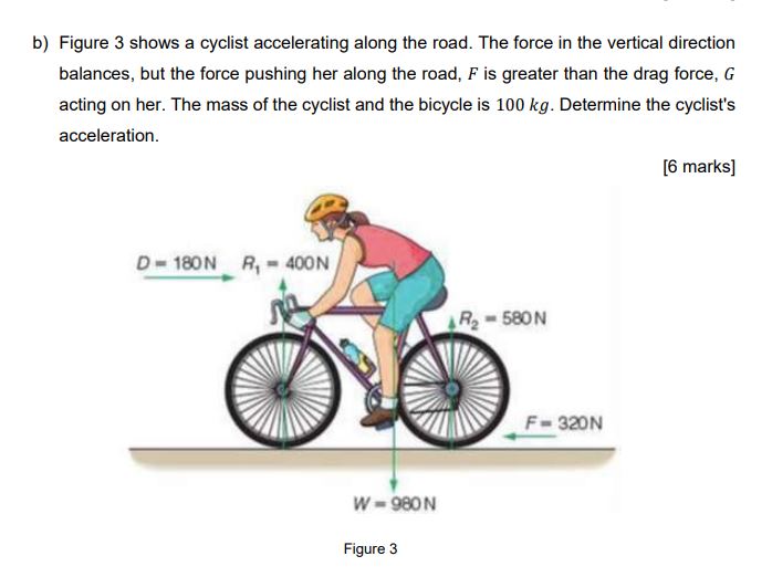 b ) Figure 3 shows a cyclist accelerating along