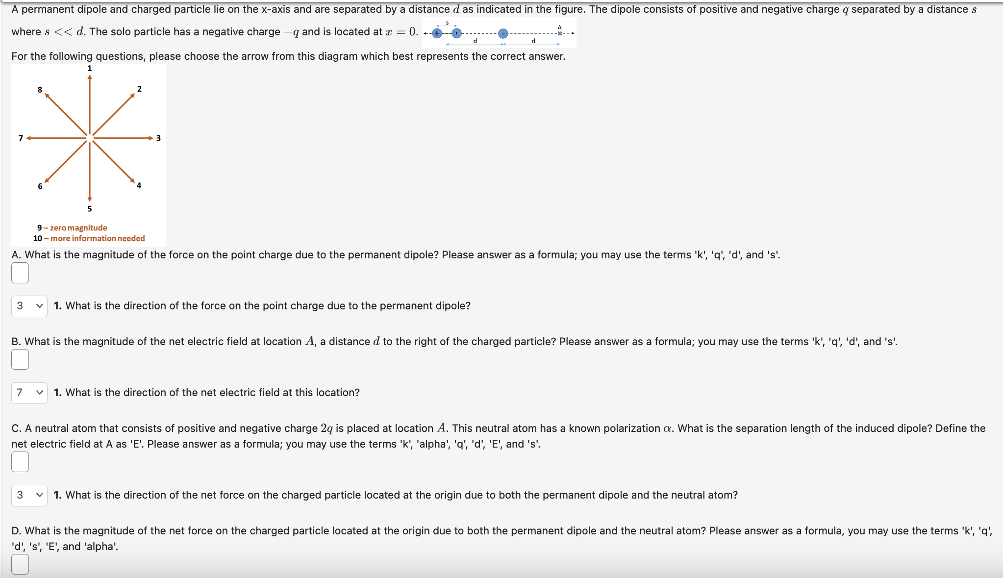 A permanent dipole and charged particle lie on