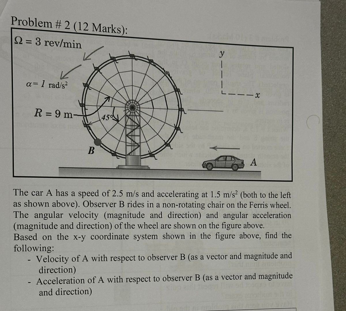 Problem # 2 ( 1 2 Marks ) : The car A has a speed
