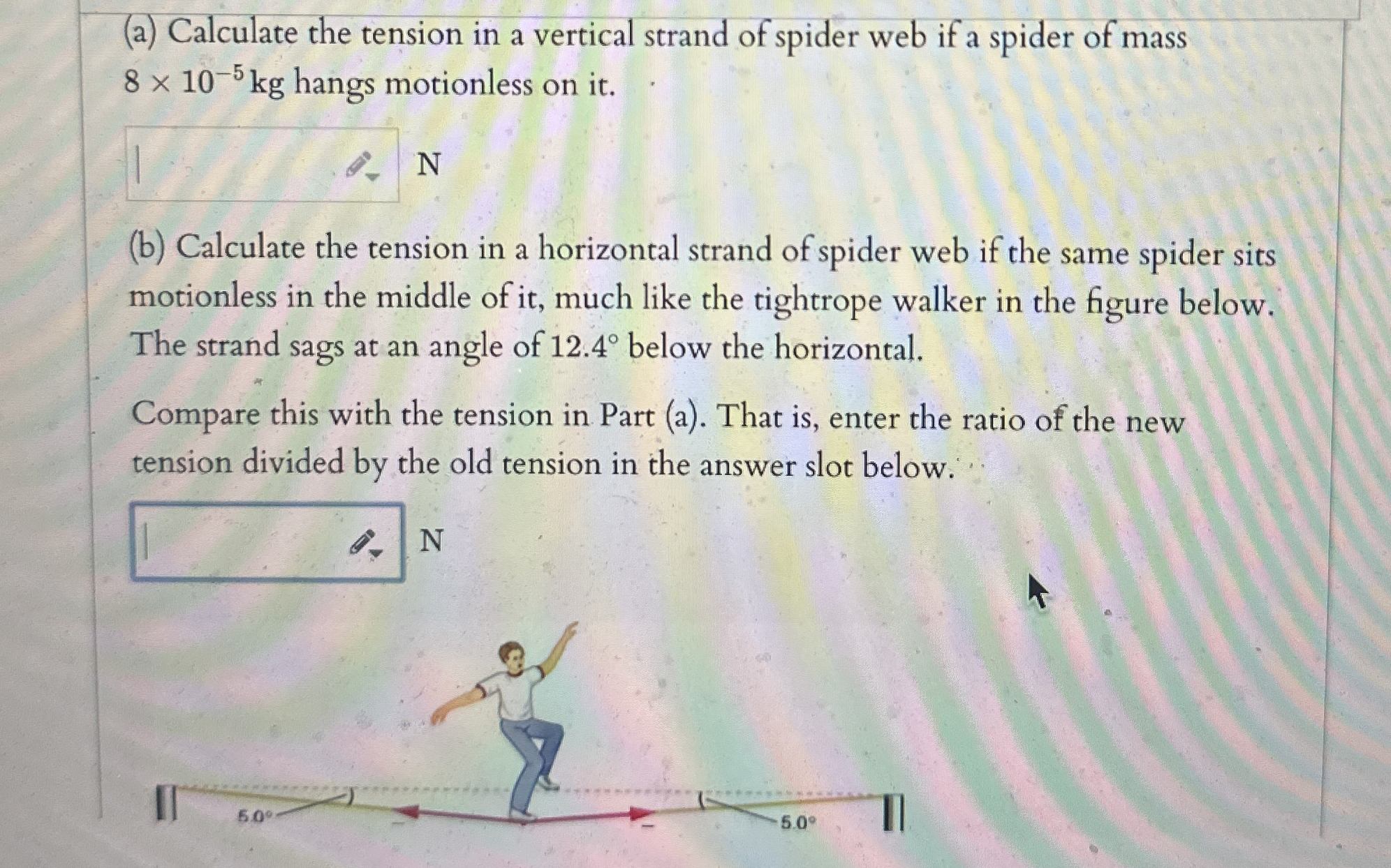 ( a ) Calculate the tension in a vertical strand